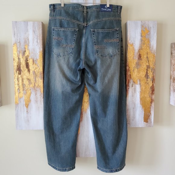 Hamali Green/Blue Straight Jeans SZ 40 X 32 - Picture 5 of 10